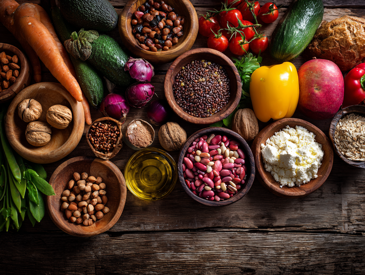 Різноманітні свіжі продукти та збалансоване меню